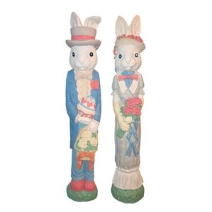ABC Distributing Pair of 2 Brian & Frances Easter‎ Bunny Pencil Figurines 12"
